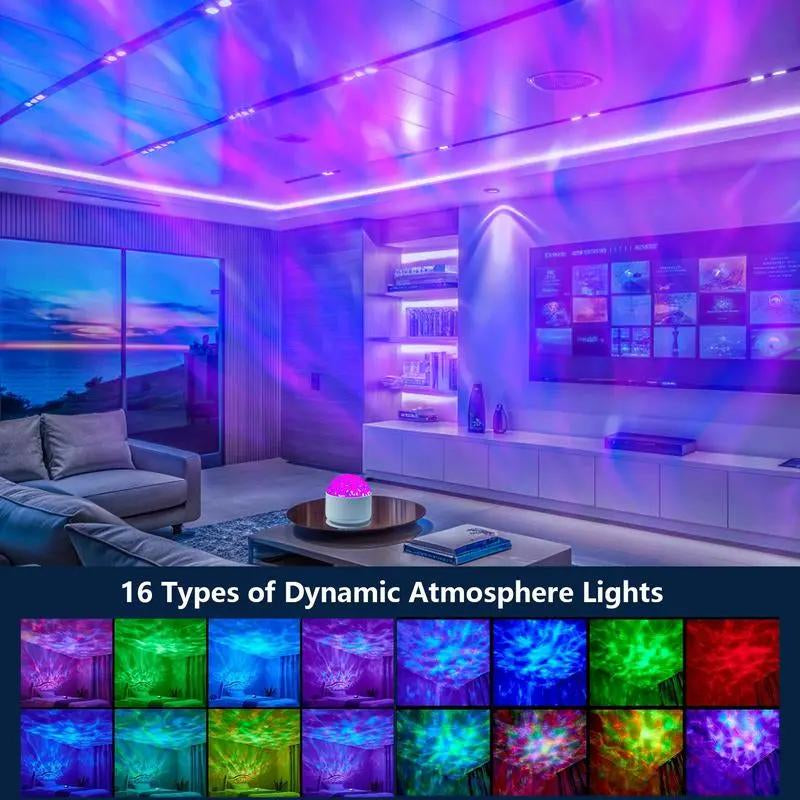 2 Scene -Ocean Wave & 3D Water Rippleprojector Light-16-Color round Lamp Withcontrol, Relaxation & Romantic Night Ambience Tiktokshopbacktoschool.